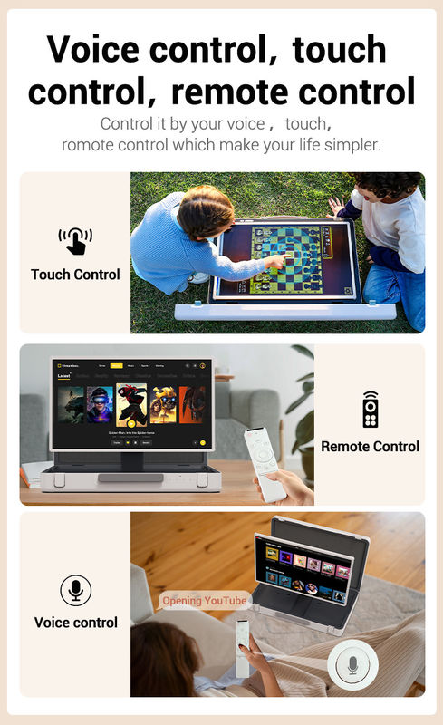 ELC PackGO Portátil de 27 polegadas Design de carteira tela sensível ao toque Sistema Android Smart TV Screen para acampamento