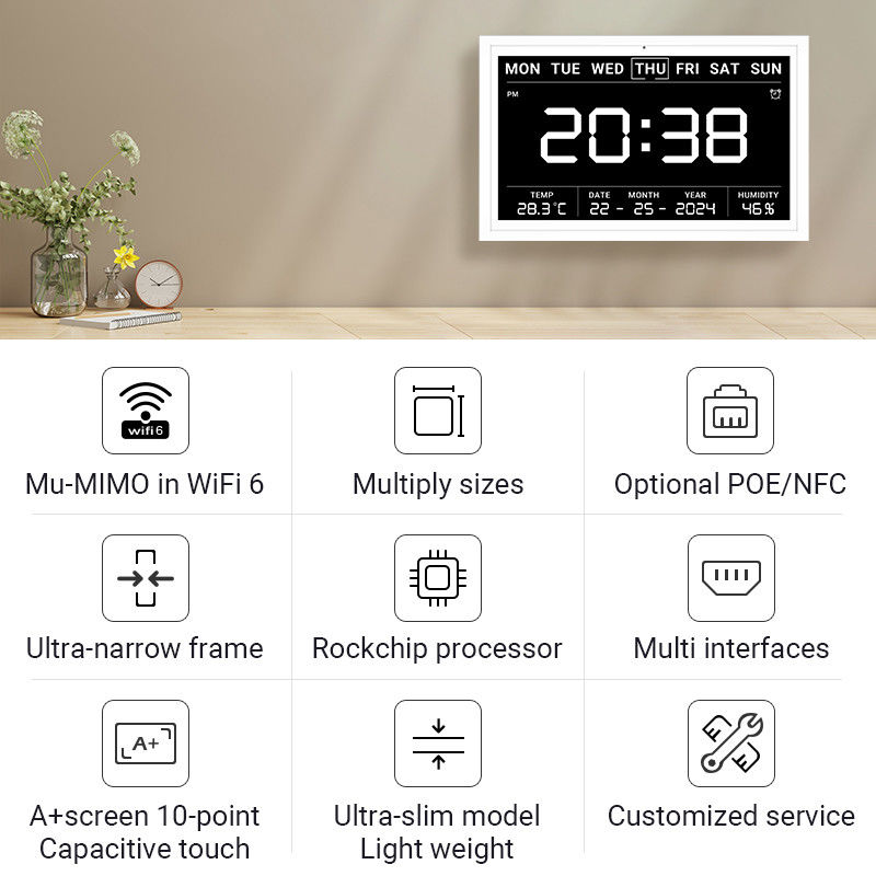 Ultra-Slim Touch Screen Tablet Smart Home Timing Tablet WiFi 6 com Mu-MIMO para exibição de calendário