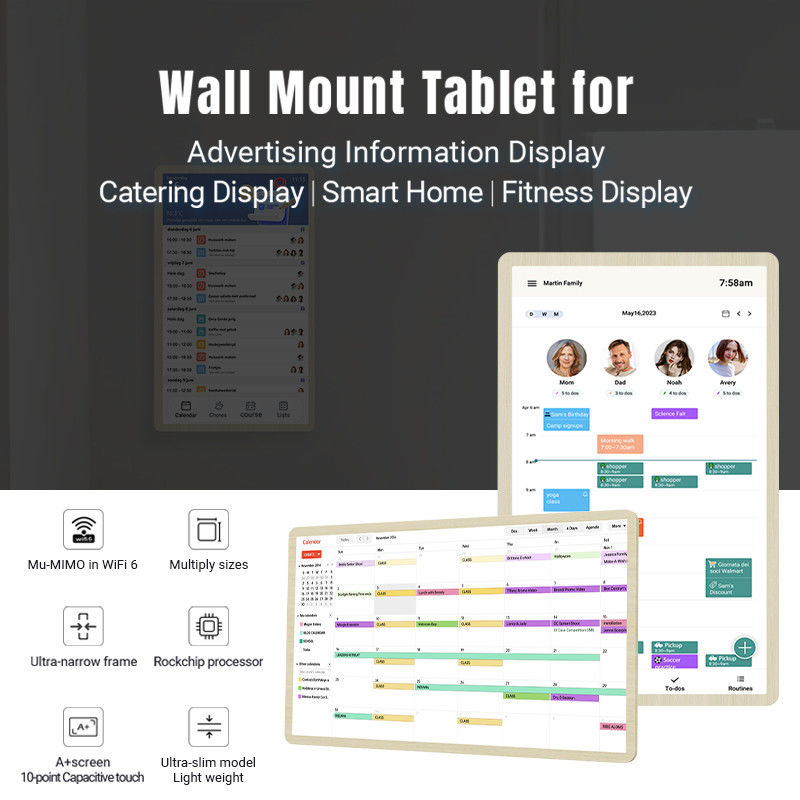 14 polegadas RK3576 Incell Touch Screen Smart Calendar Wall Display para Gestão de Tempo