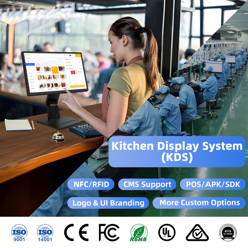 Tela de Exibição de Cozinha Computador Terminal POS Display à Prova d'Água e Óleo para Restaurante KDS
