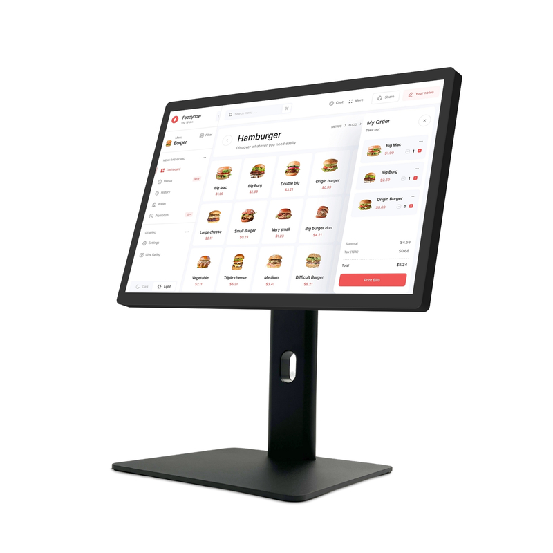 Tela sensível ao toque interativa ELC Android 11 21,5" IPS 16:9 RK3568 Ethernet USB 3.0 para tela de exibição de cozinha POS de restaurante