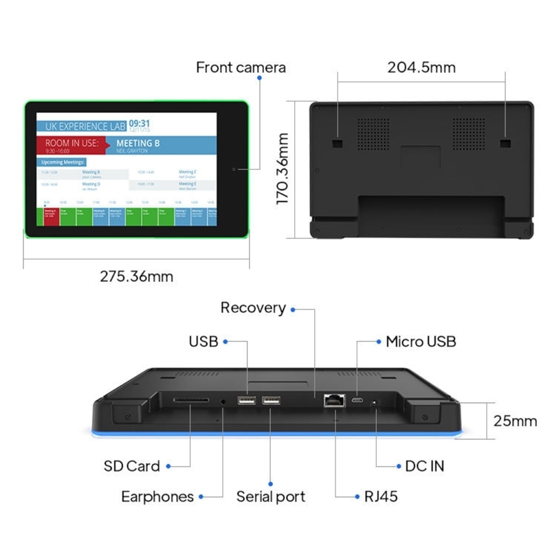 Tablet Android de 10,1 polegadas para sala de reuniões com barra de luz LED para montagem na parede